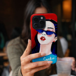 Modern Fashionable Red Blue City Girl Custom iPhone 16 Pro Case