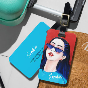 Modern Fashionable Red Blue City Girl Paint Luggage Tag