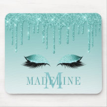 Modern Fashionable Teal Glitter Lashes Monogram