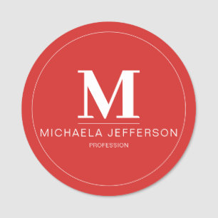 Modern Fashionable Tomato Red: Elegant Minimalist Name Tag