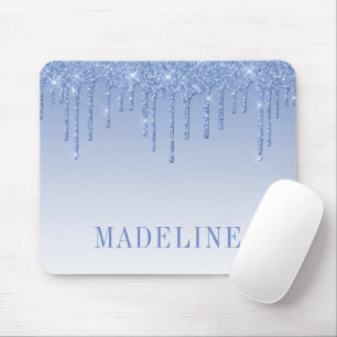 Modern Fashionable Trendy Dusty Blue Glitter Mouse Pad