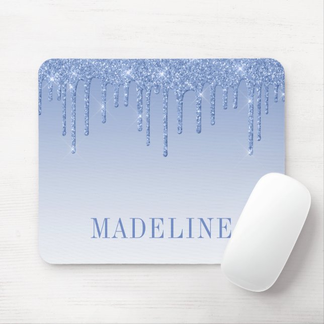 Modern Fashionable Trendy Dusty Blue Glitter Mouse Pad (With Mouse)