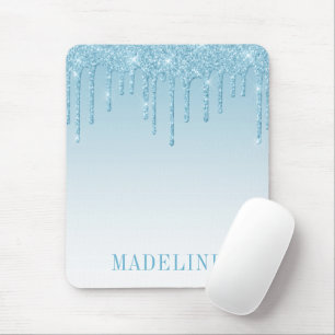 Modern Fashionable Trendy Light Blue Glitter Drip Mouse Pad