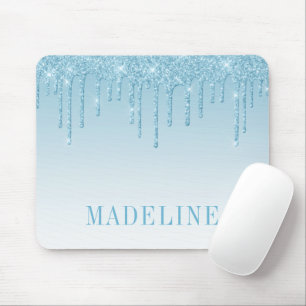 Modern Fashionable Trendy Light Blue Glitter Mouse Pad