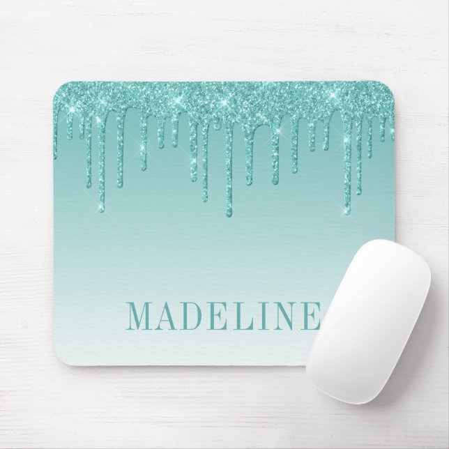 Modern Fashionable Trendy Teal Glitter Mouse Pad (With Mouse)