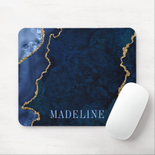 Modern Fashionable Watercolor Blue Marble Geode Mouse Pad