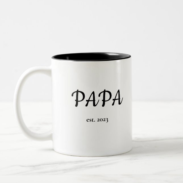 Modern Father's Day Papa Est. Date with Children's Two-Tone Coffee Mug (Left)