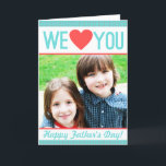 Modern Father's Day Photo Card<br><div class="desc">Father's Day photo card features "We love you" and "Happy Father's Day!" with a customizable sample image in a blue,  coral,  and white colour scheme.</div>
