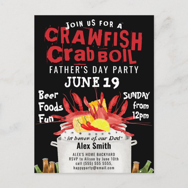 Modern Father's Day Photo Crawfish Boil Invitation Postcard (Front)