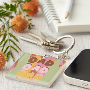 Modern Fathers Day Retro Pattern Dad Message Keychain