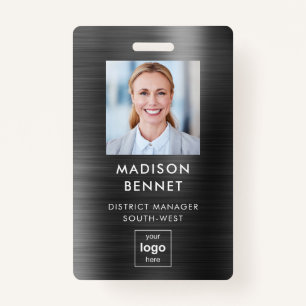 Modern Faux Black Metallic Corporate Photo ID Badge