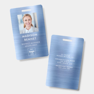 Modern Faux Blue Metallic Corporate Photo ID  Badge