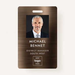 Modern Faux Bronze Metallic Corporate Photo ID Badge