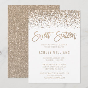 Modern Faux Champagne Glitter Sweet 16 Birthday Invitation