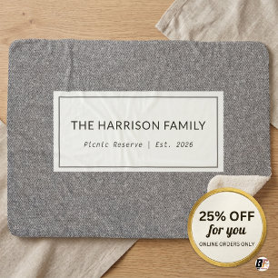 Modern Faux Denim Custom Family Name Picnic Sherpa Blanket