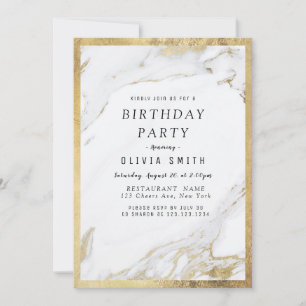 Modern faux gilded gold marble birthday party invitation