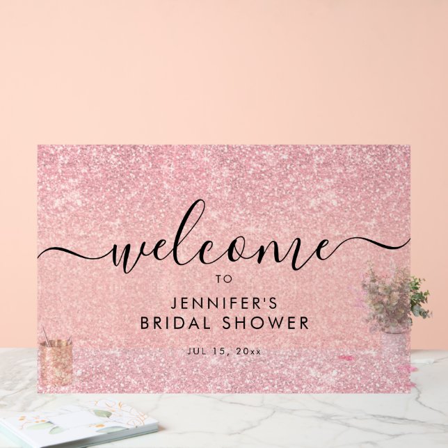 Modern Faux Glitter Bridal Shower Welcome ROSEGOLD Acrylic Sign (Wedding)