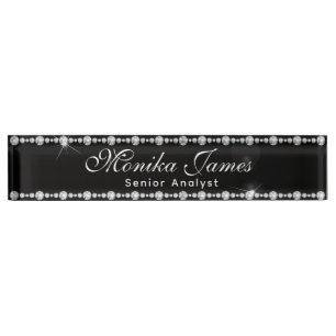 Modern Faux  Glittery Royal Diamond Black Custom Nameplate