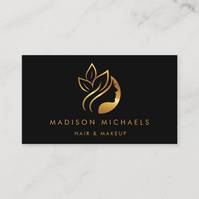 Modern Faux Gold Abstract Hair Makeup Business Card (Front)