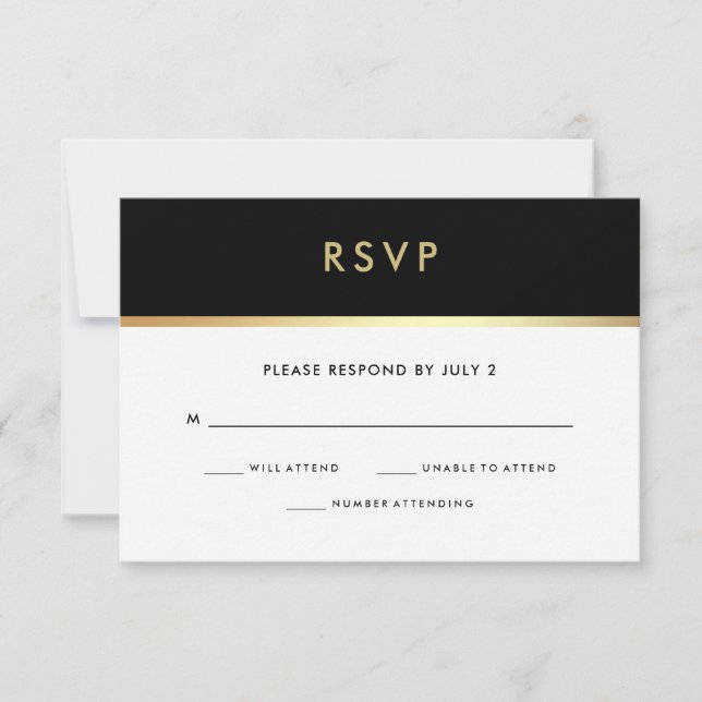 Modern Faux Gold and Black Bat Mitzvah RSVP Card (Front)