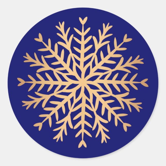 Modern Faux Gold and Blue Snowflake Christmas  Classic Round Sticker (Front)