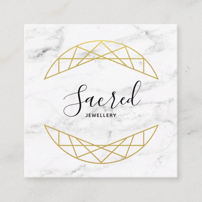 Modern Faux Gold and Marble Square Business Card (Front)