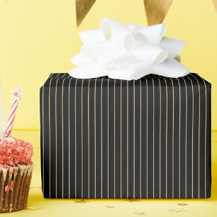 Modern Faux Gold Black Lines Stripes Custom Text Wrapping Paper