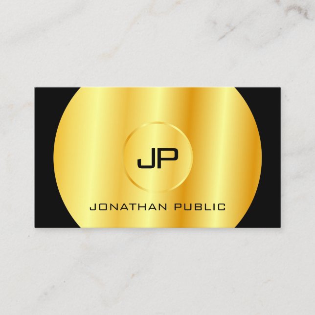 Modern Faux Gold Black Monogram Elegant Template Business Card (Front)