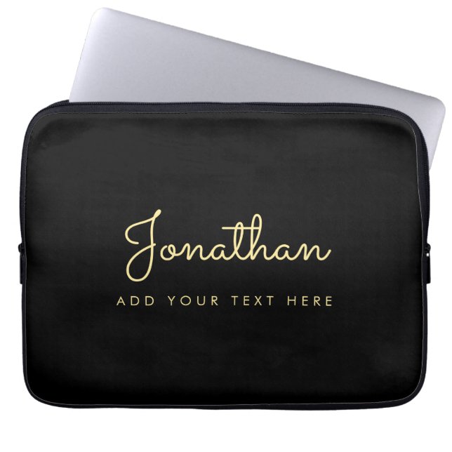 Modern Faux Gold & Black Script Name Template Best Laptop Sleeve (Front)