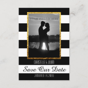 Modern Faux Gold Black White Save The Date Photo