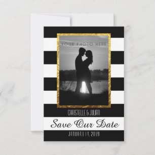 Modern Faux Gold Black White Save The Date Photo