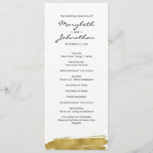 Modern Faux Gold Brushstroke Wedding Program