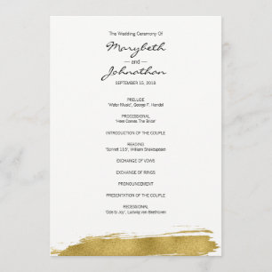 Modern Faux Gold Brushstroke Wedding Program