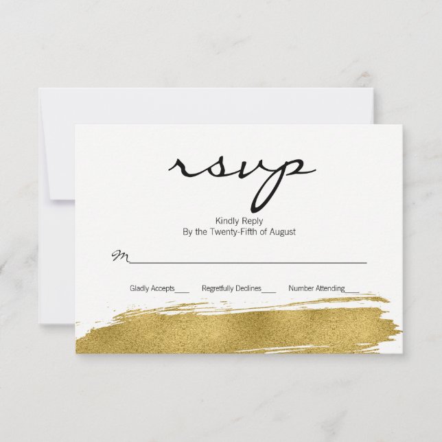 Modern Faux Gold Brushstroke Wedding RSVP Card (Front)