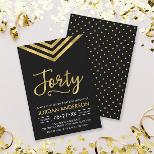 Modern Faux Gold Chevron 40th Birthday Party Invitation