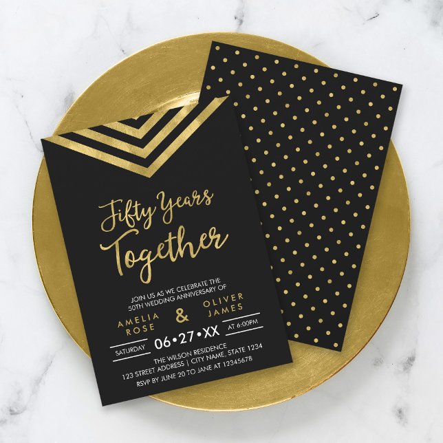 Modern Faux Gold Chevron 50th Anniversary Party Invitation (Creator Uploaded)