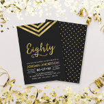 Modern Faux Gold Chevron 80th Birthday Party Invitation<br><div class="desc">Modern 80th Birthday invitation featuring an elegant geometric chevron and the word "Eighty" in faux gold against a black background. Card includes a matching pattern back side. Check out matching items like stickers and stamps here http://www.zazzle.com/collections/modern_faux_gold_chevron_celebration_collection-119531050277382712?rf=238364477188679314 Personalize it by replacing the placeholder text to add your information. For more options...</div>