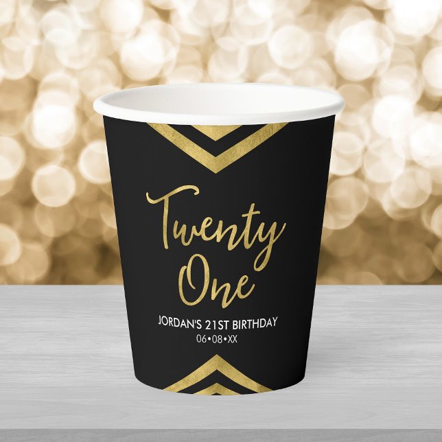Modern Faux Gold Chevron Geometric 21st Birthday Paper Cups (Creator Uploaded)
