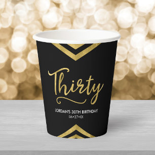 Modern Faux Gold Chevron Geometric 30th Birthday Paper Cups
