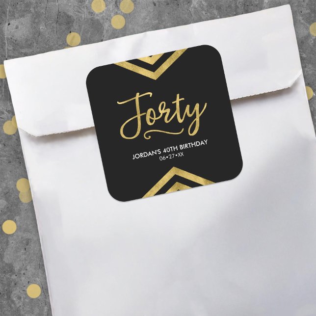 Modern Faux Gold Chevron Geometric 40th Birthday Square Sticker (Creator Uploaded)