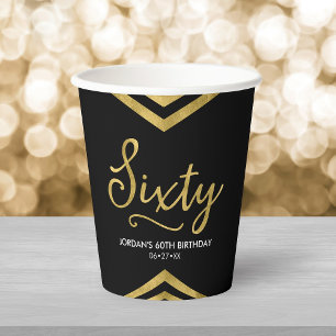 Modern Faux Gold Chevron Geometric 60th Birthday Paper Cups