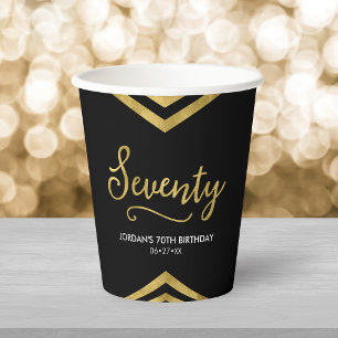 Modern Faux Gold Chevron Geometric 70th Birthday Paper Cups