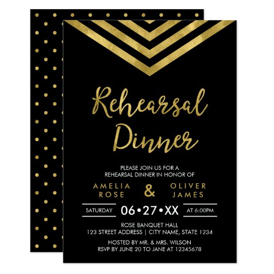 Modern Faux Gold Chevron Wedding Rehearsal Dinner Card