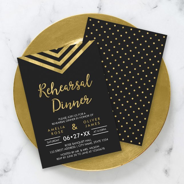 Modern Faux Gold Chevron Wedding Rehearsal Dinner Invitation (Creator Uploaded)
