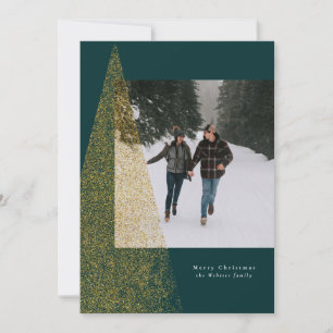 Modern faux gold Christmas tree green one photo Holiday Card