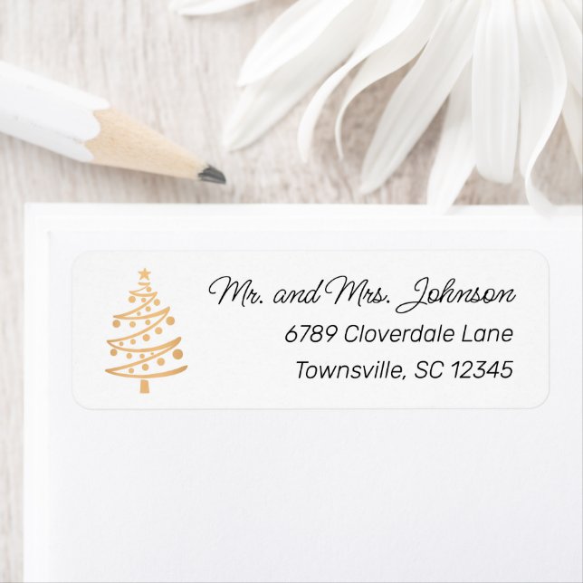 Modern Faux Gold Christmas Tree Return Address (Insitu)