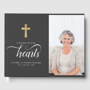 Modern Faux Gold Cross Memorial Funeral Guest Book
