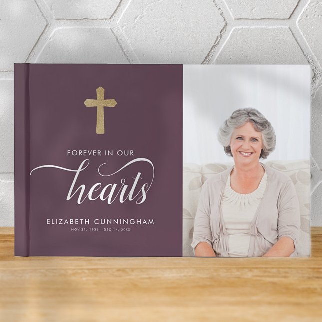 Modern Faux Gold Cross Memorial Funeral Guest Book (Creator Uploaded)