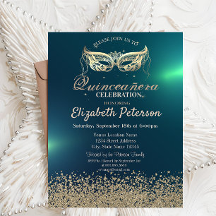 Modern Faux Gold Diamonds,Masquerade Quinceañera Invitation