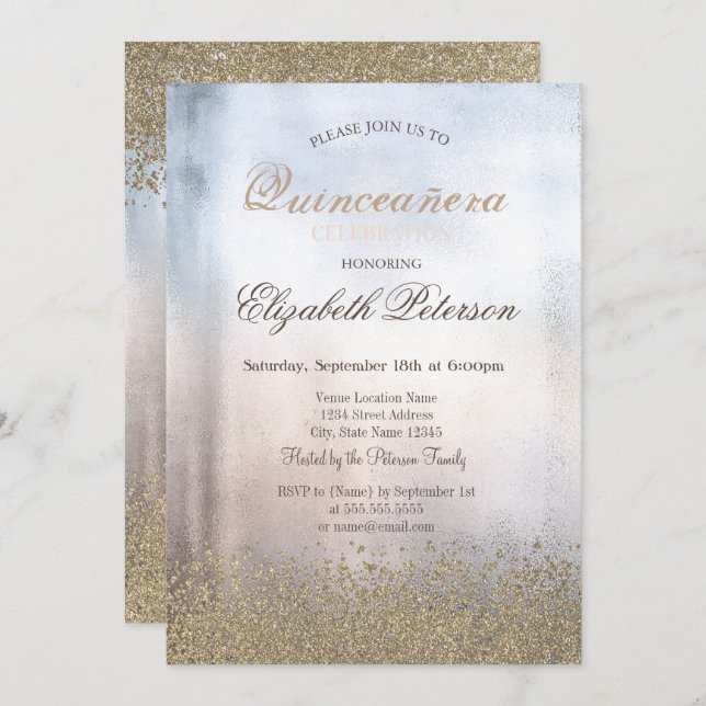 Modern Faux Gold Diamonds Metallic Quinceañera Invitation (Front/Back)